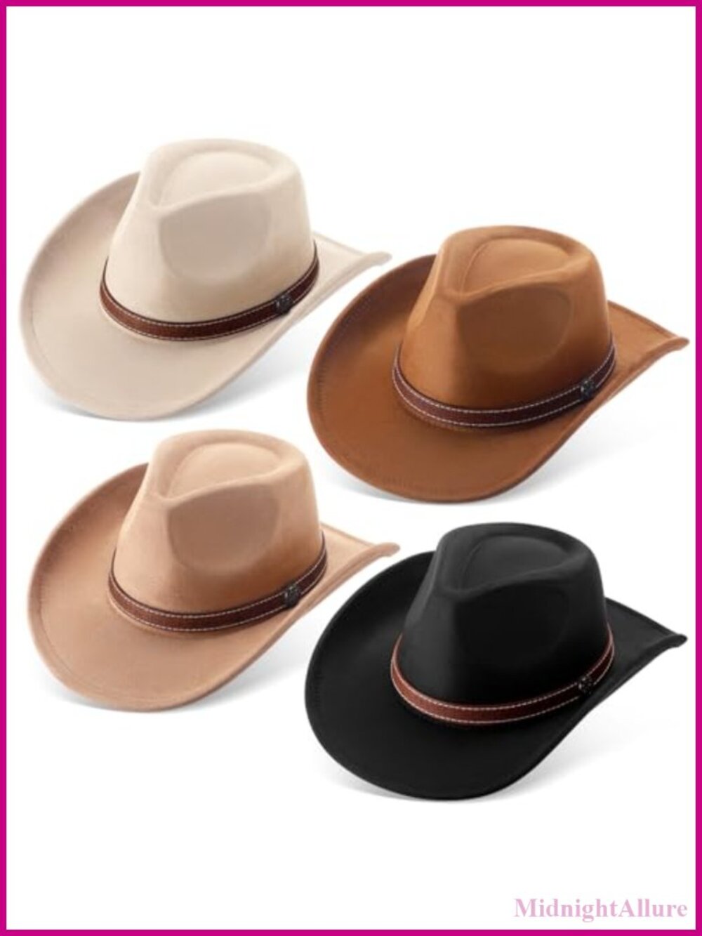 Felt Wide Brim Cowboy Hat 4 Pc Classic Western Unisex